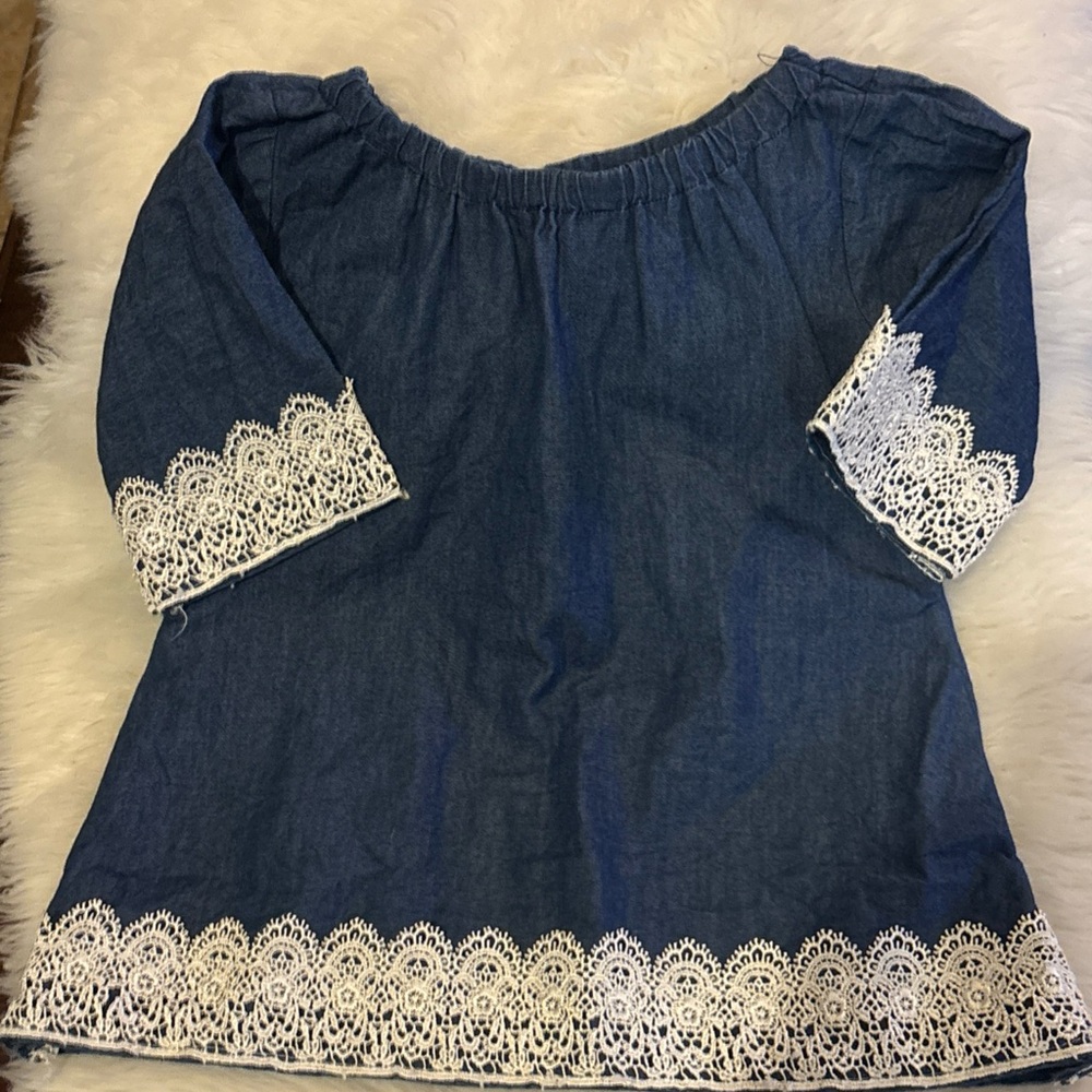 Kids Denim Blue Top with Lace Accents
